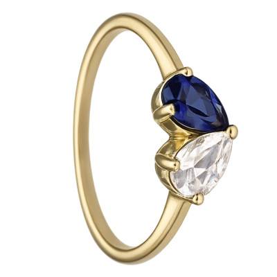 Bague 2 Poires Oxyde de Zirconium & Saphir en Or jaune 375 - Aurora