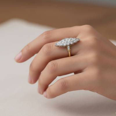 Marquise Diamants de Synthèse 0,32 cts en 2 Ors 375 - Emanessence