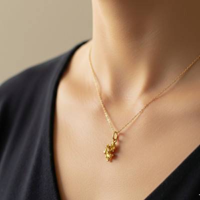 Yellow Gold Nugget Pendant in 375/1000 or 750/1000 Gold, Dimensions 13 x 10 mm - Emanessence
