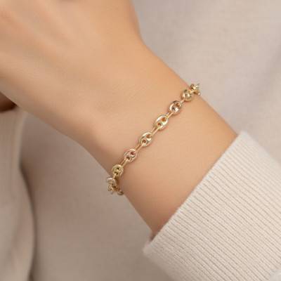Bracelet Grain de Café Or Tricolore 375, Longueur 18 cm - Manillon