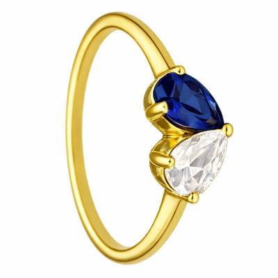 Bague 2 Poires Oxyde de Zirconium & Saphir en Or jaune 375 - Aurora