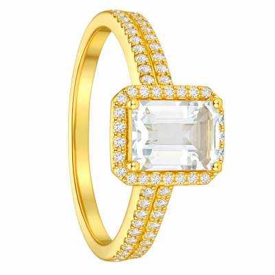 375 Yellow Gold Aquamarine & Lab-Grown Diamond Side-Stone Ring - Aurora
