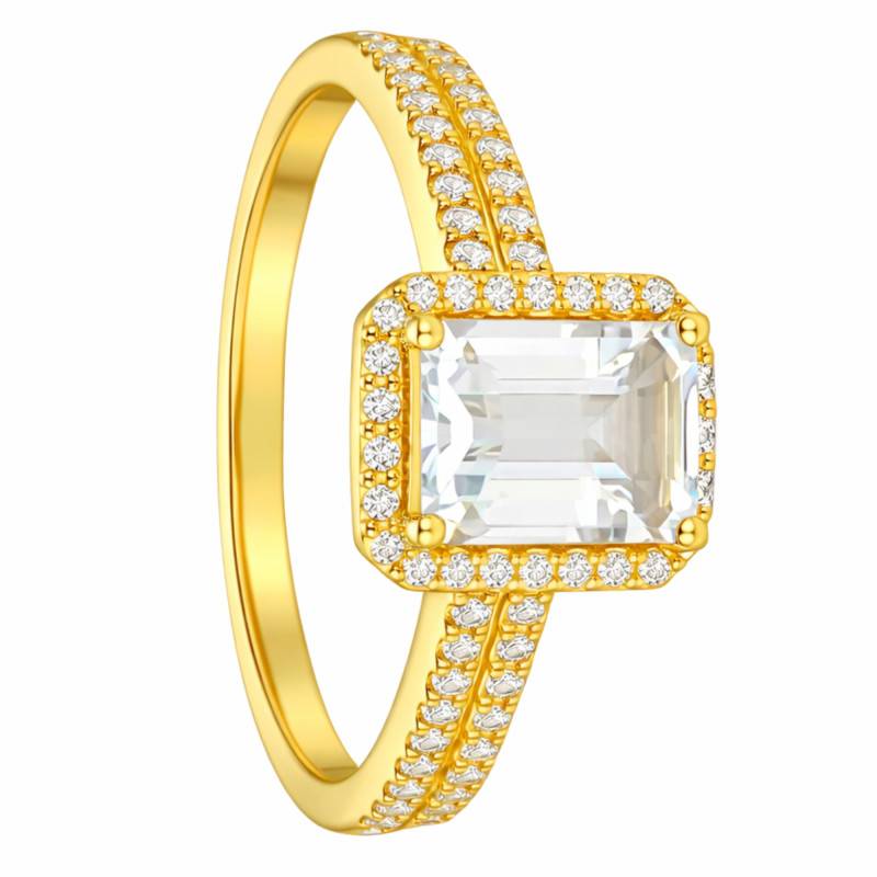 375 Yellow Gold Aquamarine & Lab-Grown Diamond Side-Stone Ring - Aurora