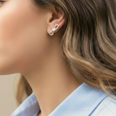 925 Silver Bow Drop Earrings - Artemis