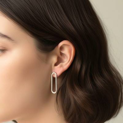925 Silver Elongated Oval Link Earrings - Artemis