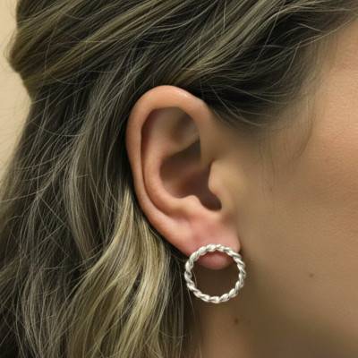 925 Silver Round Twisted Hoop Earrings - Artemis