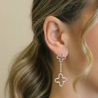Boucles d'Oreilles Pendantes Double Trèfle en Argent 925 - Artemis