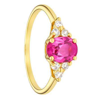 Oval Pink Tourmaline & 0.18 ct Lab-Grown Diamond Shouldered Solitaire Ring in 375/1000 Yellow Gold - Aurora