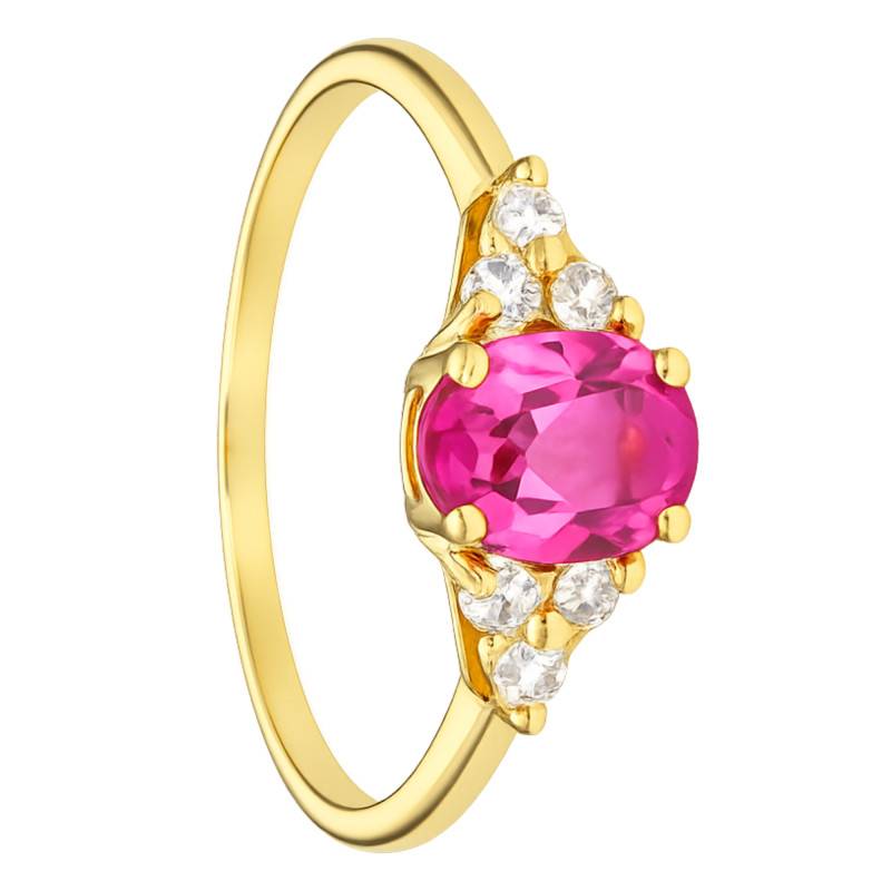 Oval Pink Tourmaline & 0.18 ct Lab-Grown Diamond Shouldered Solitaire Ring in 375/1000 Yellow Gold - Aurora