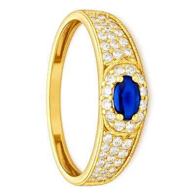 Bague Oxydes de Zirconium Bleu Ovale & Blanc en Or jaune 375 - Aurora