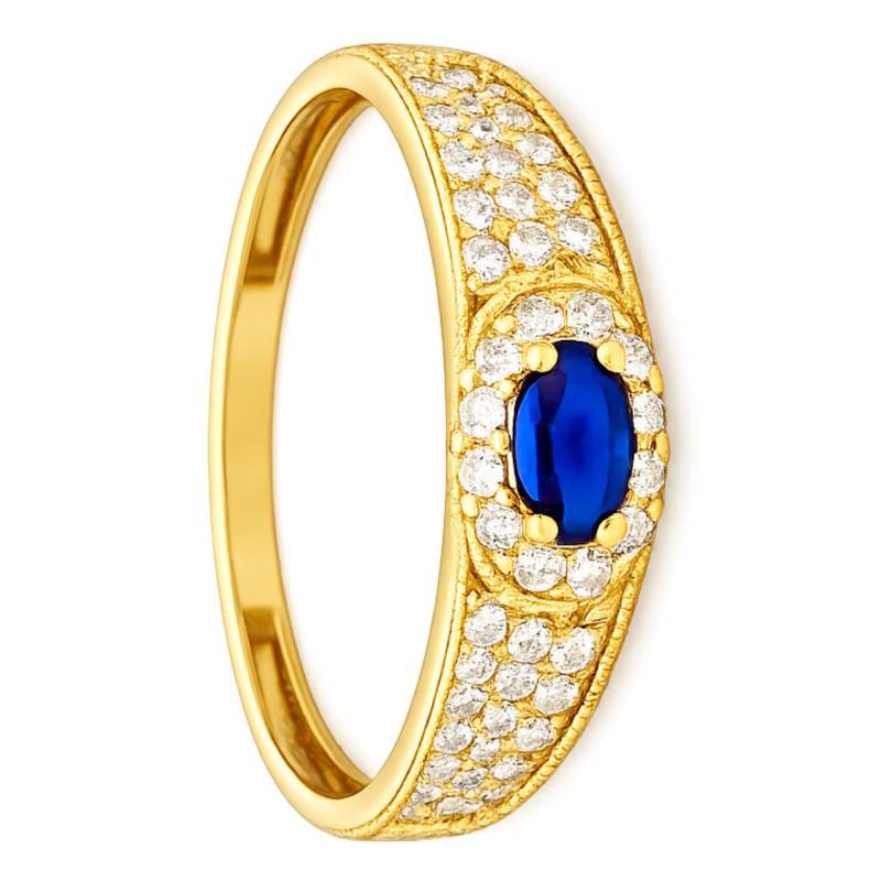 375/1000 Yellow Gold Oval Blue & White Zirconia Ring - Aurora