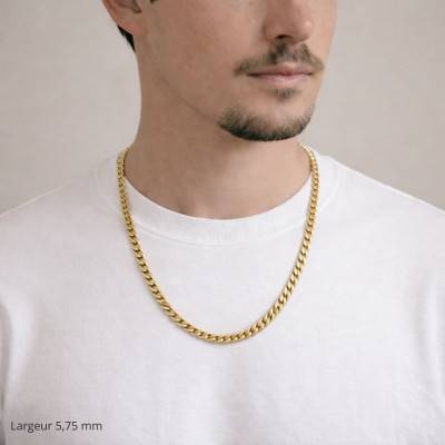 Chaîne Maille Cubaine en Plaqué Or Jaune, Longueur 55 cm ou 60 cm, Largeur 5,75 mm - Manillon