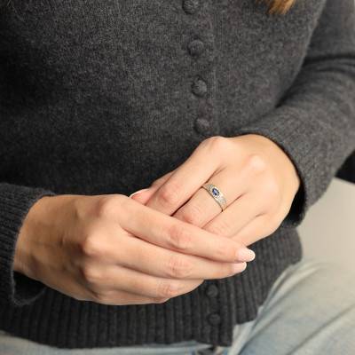 Bague Oxydes de Zirconium Bleu Ovale & Blanc en Or jaune 375 - Aurora