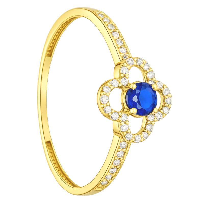 Bague Trèfle Oxydes de Zirconium Bleu & Blanc en Or jaune 375 - Aurora