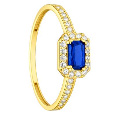375/1000 Yellow Gold Rectangular Blue & White Zirconia Ring - Aurora