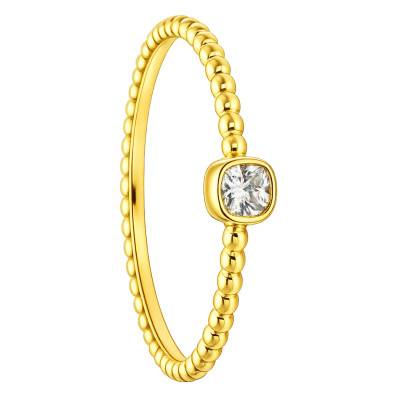 375/1000 Yellow Gold Cubic Zirconia Beaded Ring - Emanessence
