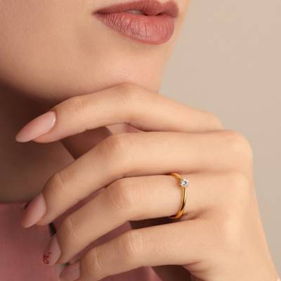 Bague Solitaire Diamant de Synthèse 0,10ct en Or Jaune 375 ou 750 - Alliantine