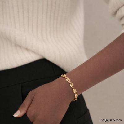 Bracelet Maille Grain de Café en Plaqué Or Jaune, Longueur de 18 cm à 21 cm, Largeur 4,70 mm - Manillon