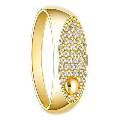 375/1000 Yellow Gold Oval Signet Ring with Zirconium Oxides - Imperium