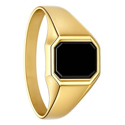 Chevalière Rectangulaire, Plateau Noir en Or Jaune 375 - Imperium