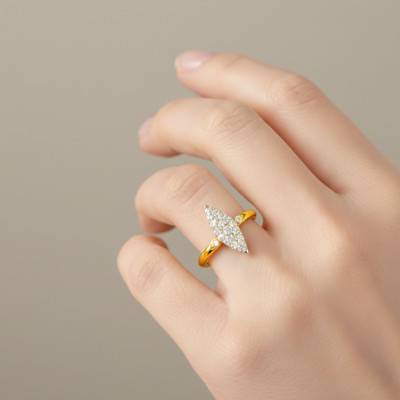 Bague Marquise Diamants de Synthèse 0,18 cts en 2 Ors 375 - Emanessence