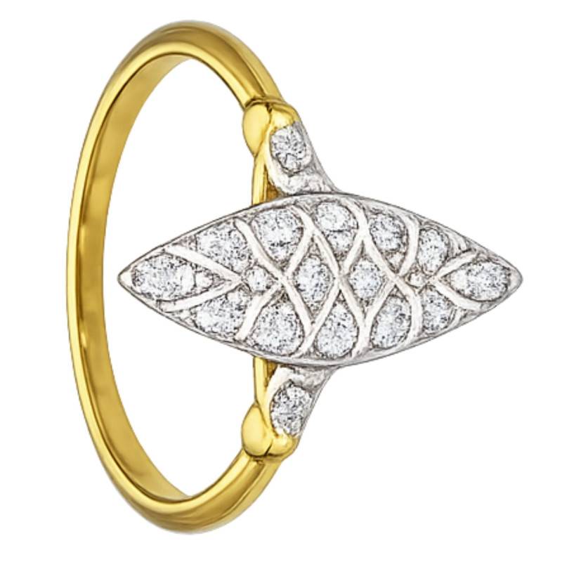 Marquise Lab-Grown Diamond Engagement Ring 0.18 ct in Two-Tone 375/1000 Gold - Emanessence