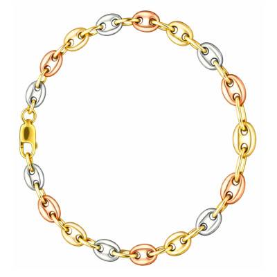 Tricolor 375/1000 Gold Coffee Bean Chain Bracelet, Length 18 cm - Manillon