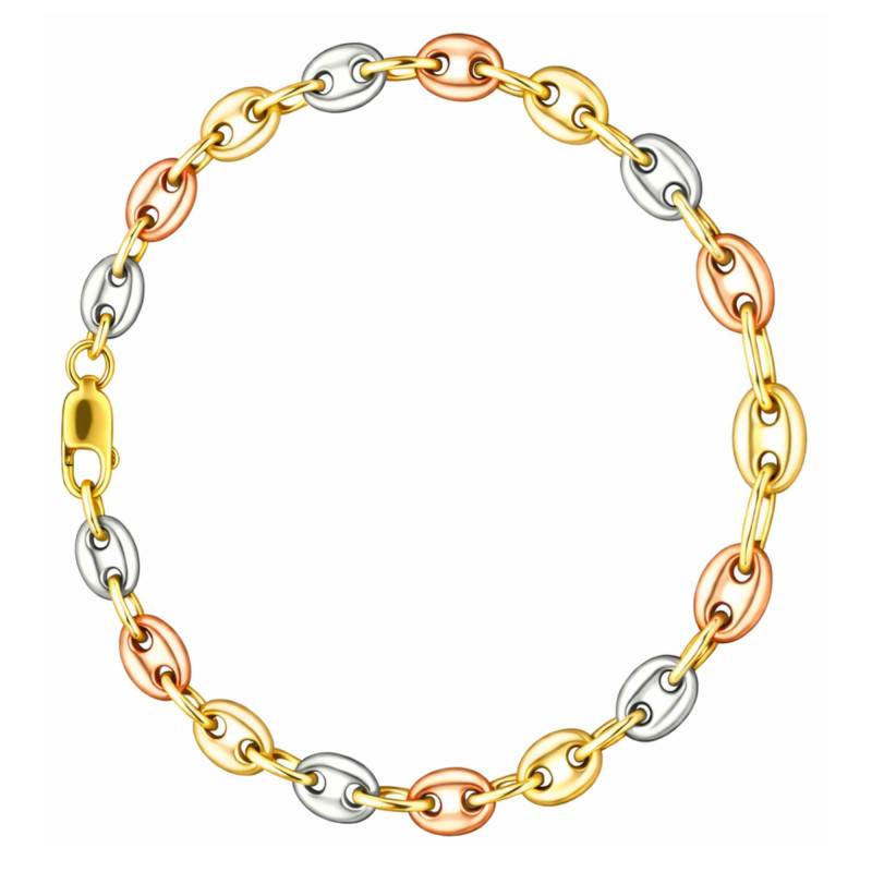 Tricolor 375/1000 Gold Coffee Bean Chain Bracelet, Length 18 cm - Manillon