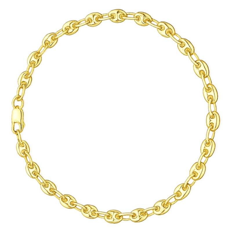 375/1000 Yellow Gold Coffee Bean Chain Bracelet, 18 cm Length - Manillon