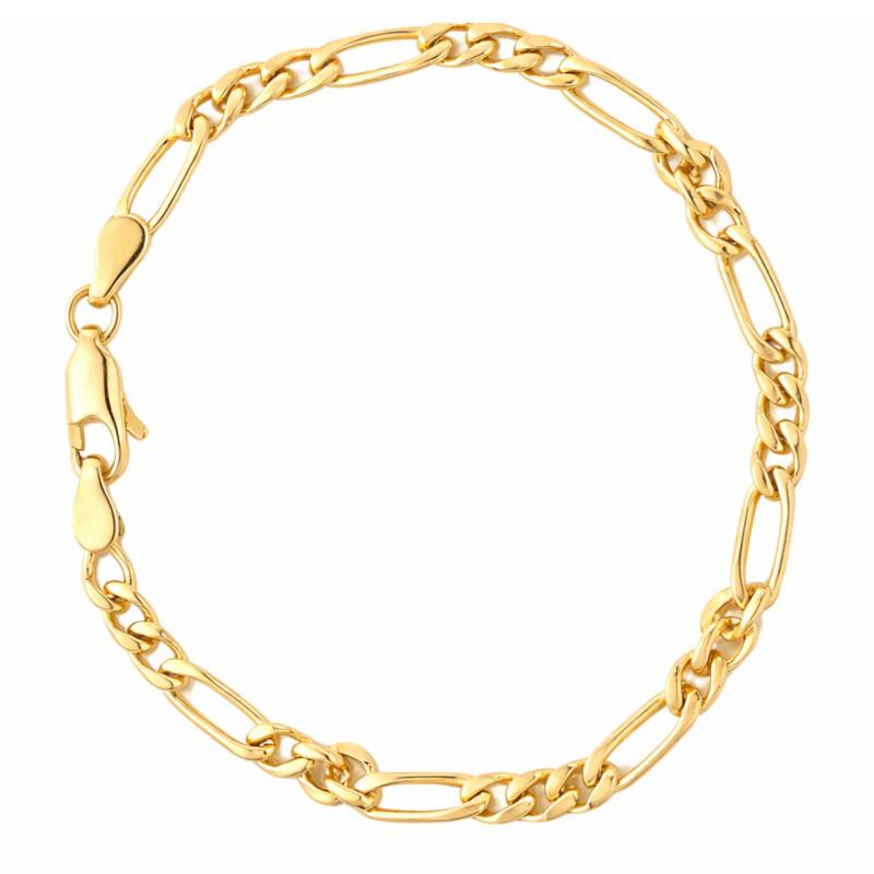 Bracelet Maille Figaro en Plaqué Or Jaune, Longueur 18 cm à 21 cm, Largeur 3,50 mm - Manillon