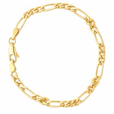 Yellow Gold-Plated Figaro Chain Bracelet, 18 cm to 21 cm Length, 4.20 mm Width - Manillon