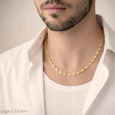 Chaîne Maille Grain de Café en Plaqué Or Jaune, Longueur de 42 cm à 60 cm, Largeur 3,50 mm - Manillon