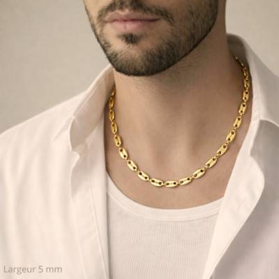 Chaîne Maille Grain de Café en Plaqué Or Jaune, Longueur de 42 cm à 60 cm, Largeur 5 mm - Manillon