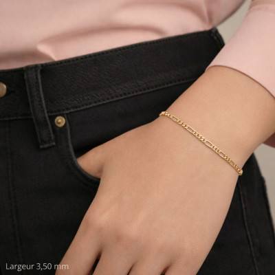 Bracelet Maille Figaro en Plaqué Or Jaune, Longueur 18 cm à 21 cm, Largeur 4,20 mm - Manillon