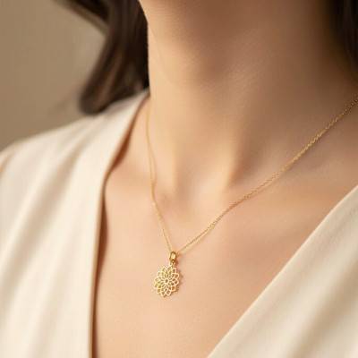 375 Yellow Gold Lotus Flower Pendant - Vandona