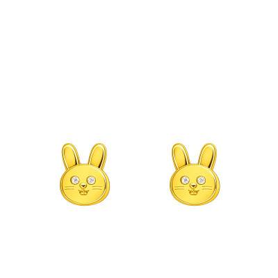 375/1000 Yellow Gold & Cubic Zirconia Bunny Stud Earrings - Bambins