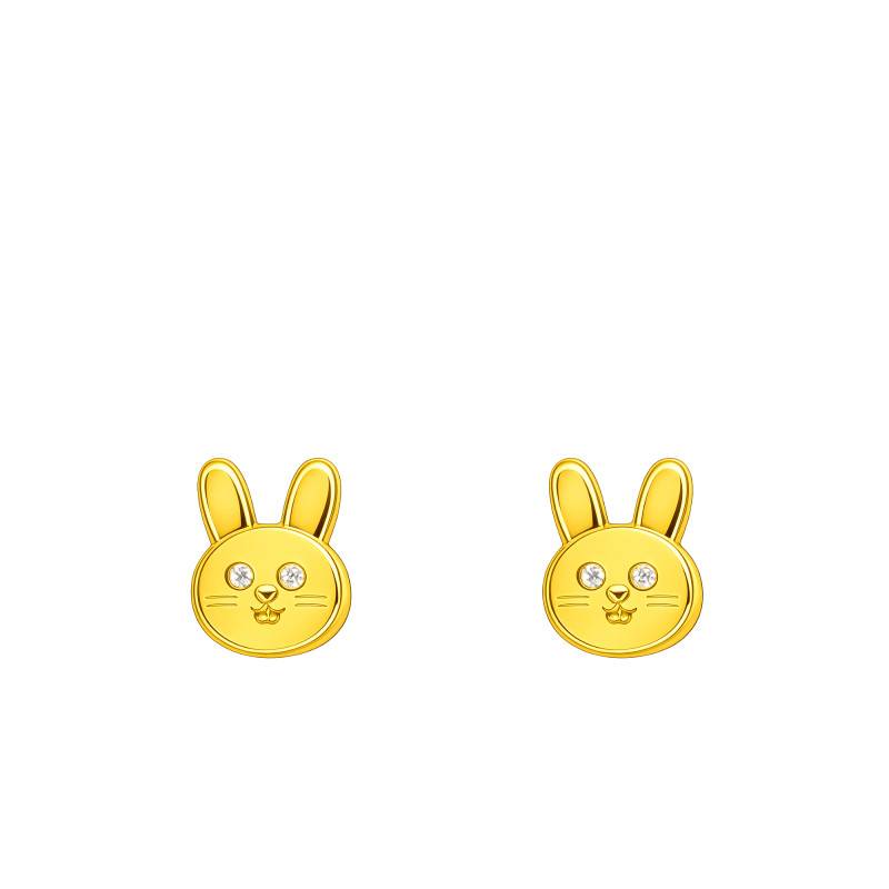 375/1000 Yellow Gold & Cubic Zirconia Bunny Stud Earrings - Bambins