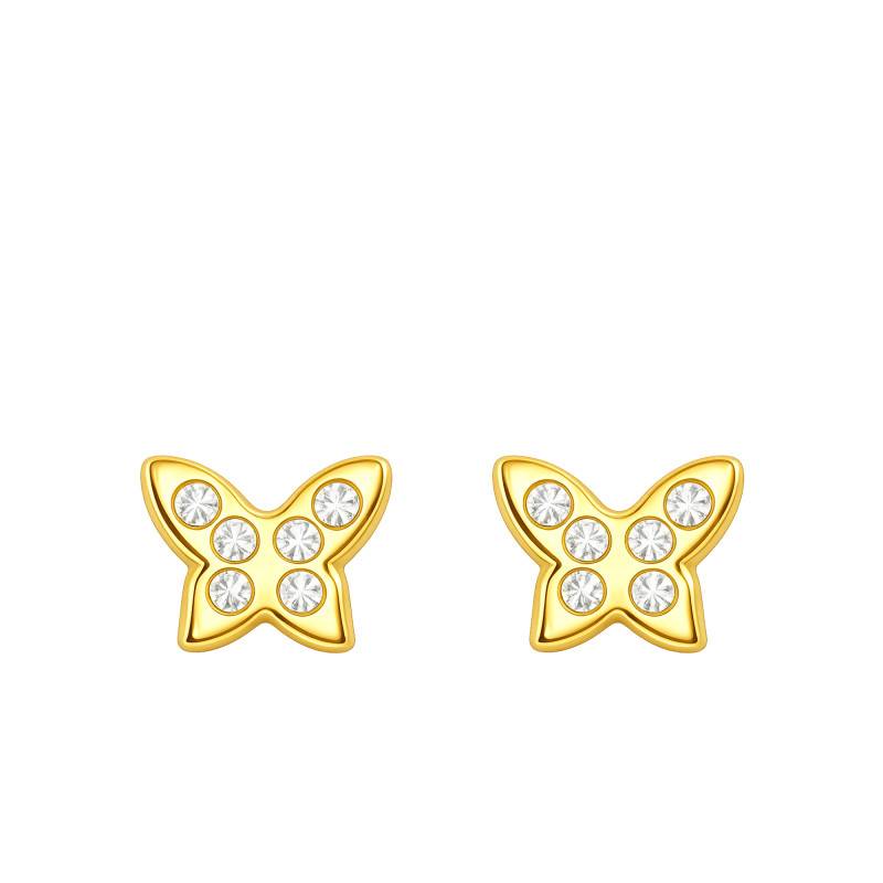 Boucles d'Oreilles Puces Papillon en Or Jaune 375 & Oxydes de Zirconium - Bambins