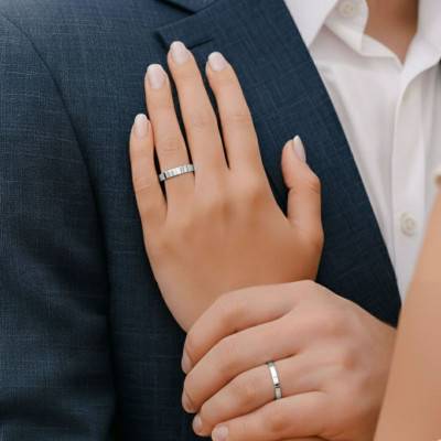 Alliance Ruban Polie Brillante en Or Blanc 375, Largeur 2 à 4 mm - Amore