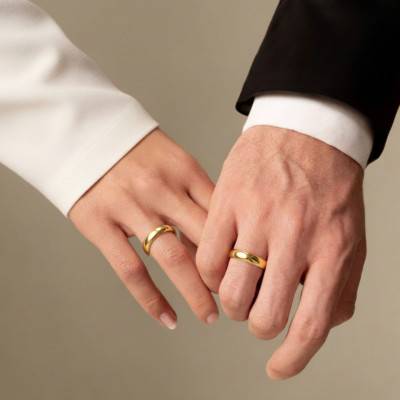 Alliance Jonc Parisien Polie Brillante en Or Jaune 375, Largeur 2,5 à 5 mm - Amore