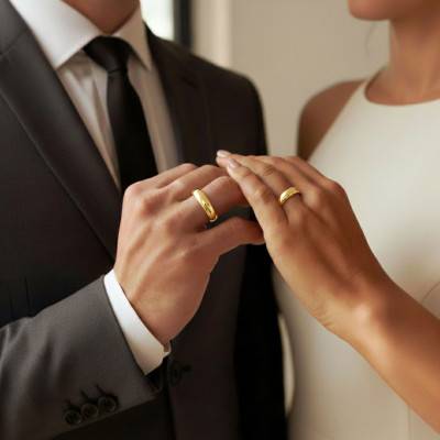 Alliance Demi-Bombée Polie Brillante en Or Jaune 375,Largeur 3 à 5 mm - Amore