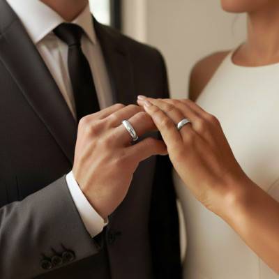 Alliance Demi-Bombée Polie Brillante en Or Blanc 375,Largeur 3 à 5 mm - Amore