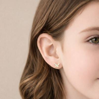 Boucles d'Oreilles Puces Papillon en Or Jaune 375 & Oxydes de Zirconium - Bambins