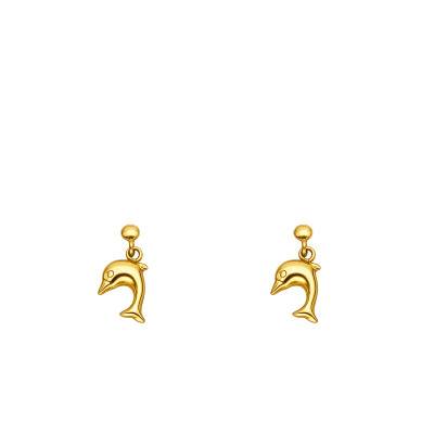 375/1000 Yellow Gold Dolphin Drop Earrings - Bambins