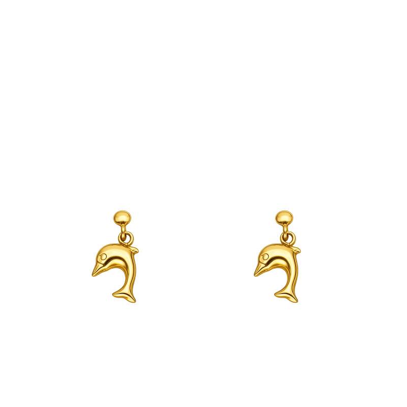 375/1000 Yellow Gold Dolphin Drop Earrings - Bambins