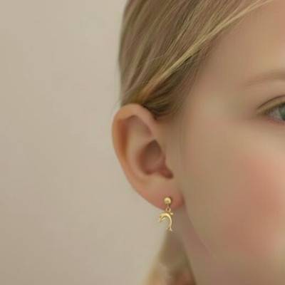 Boucles d'Oreilles Pendantes Dauphin en Or Jaune 375 - Bambins