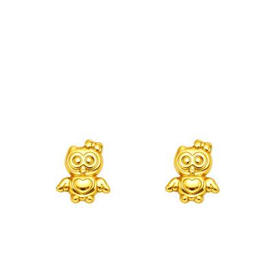 375/1000 Yellow Gold Owl Stud Earrings - Bambins