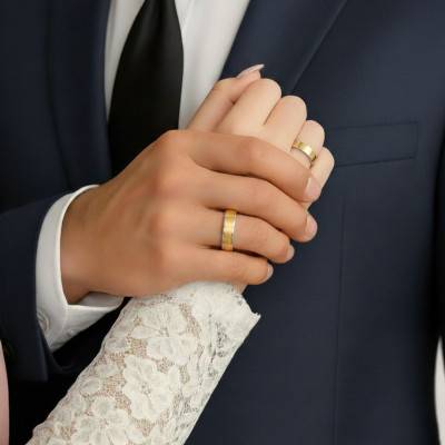 Alliance Ruban Brossée en 2 Ors Blanc et Jaune 375, Largeur 3 à 5 mm - Amore