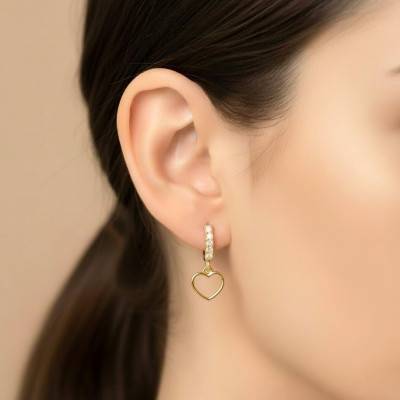 Yellow 375/1000 Gold & Cubic Zirconia Heart Drop Earrings - Emanessence