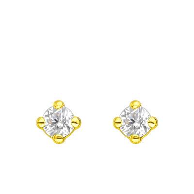 Boucles d'Oreilles Puces en Or Jaune 375 & Oxyde de Zirconium Blanc - Emanessence